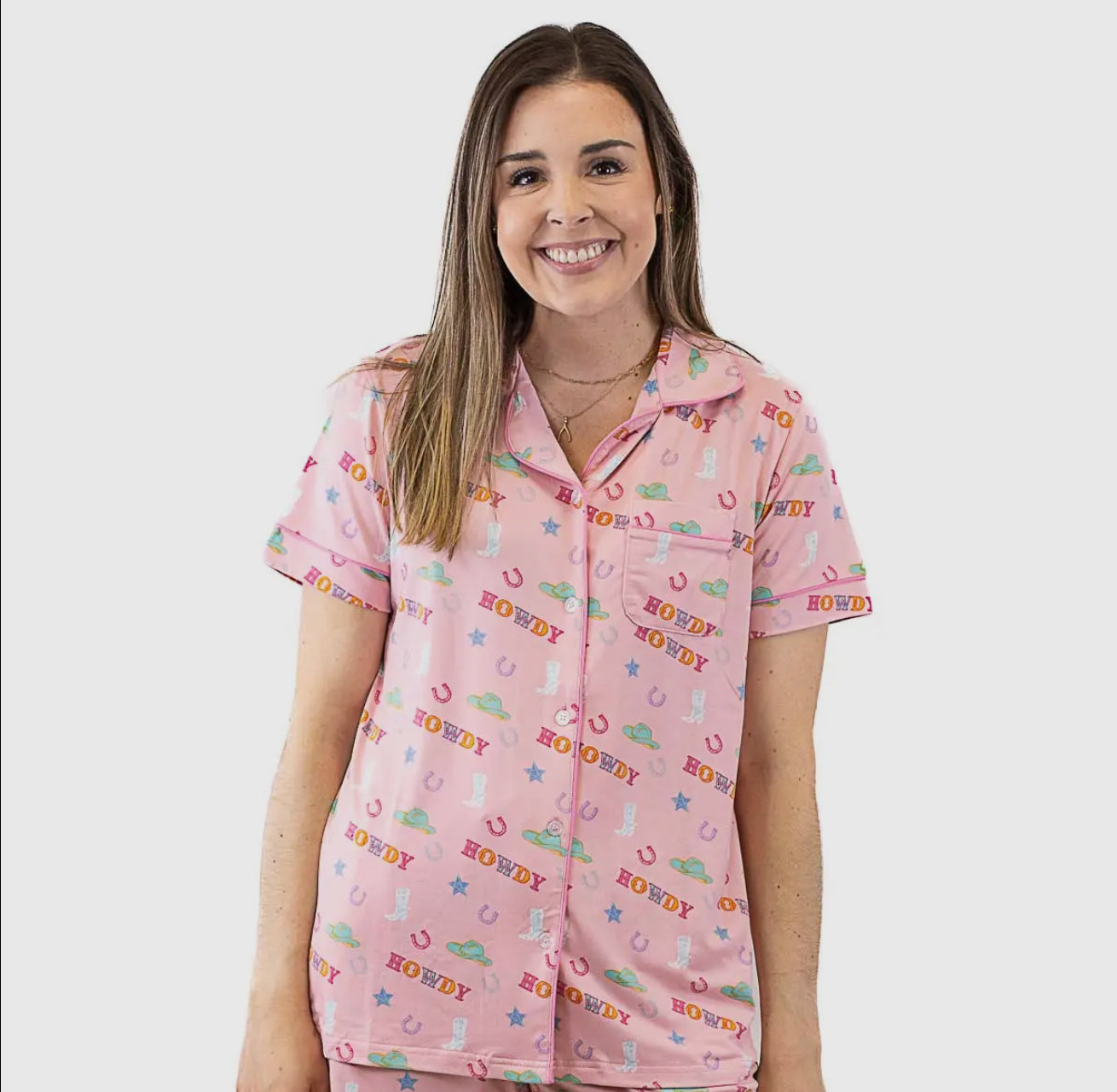 Howdy Partner Short Sleeve Button Up Sleep Shirt